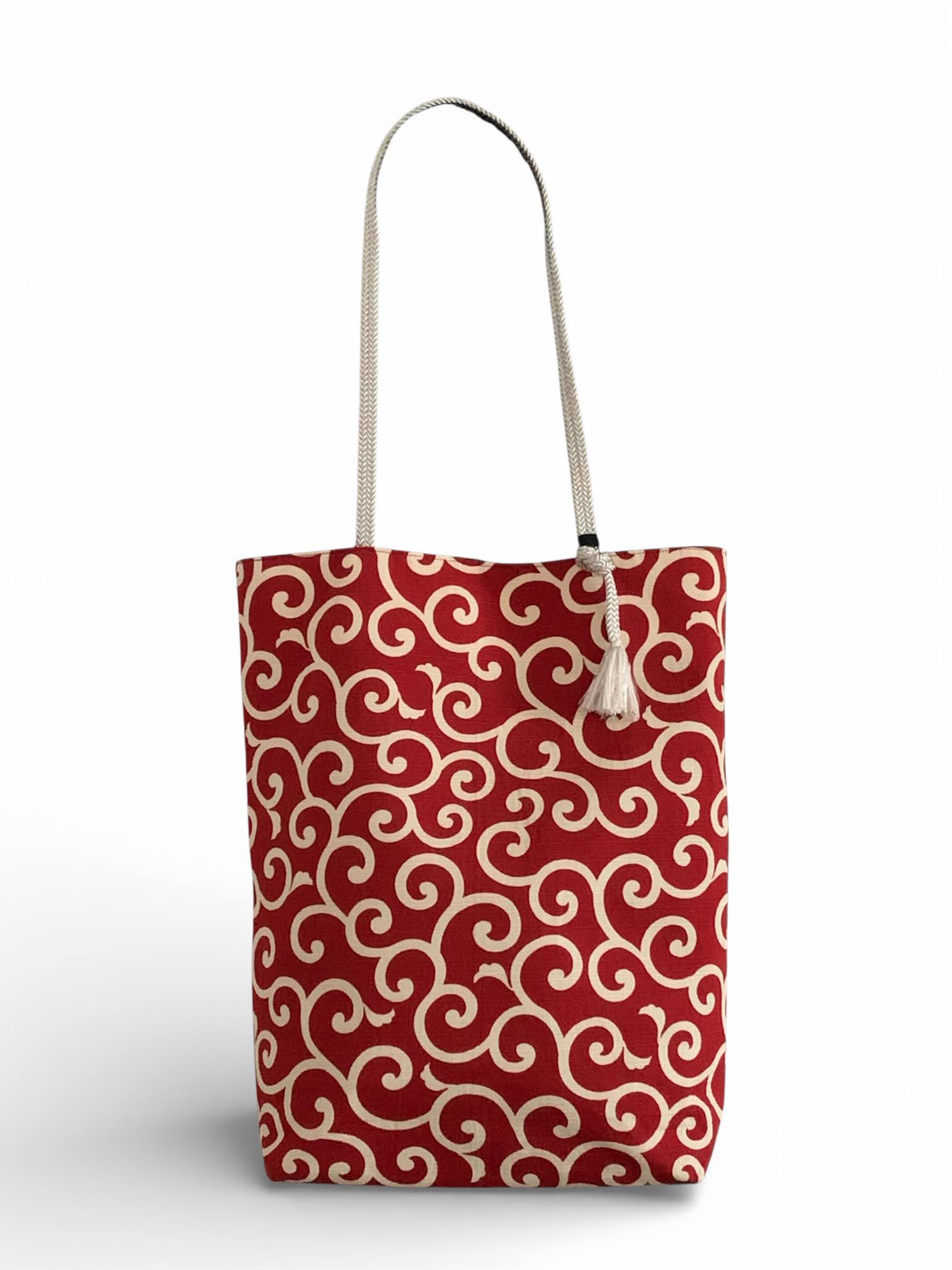 One of a Kind Red and White Karakusa Pattern Tote Bag