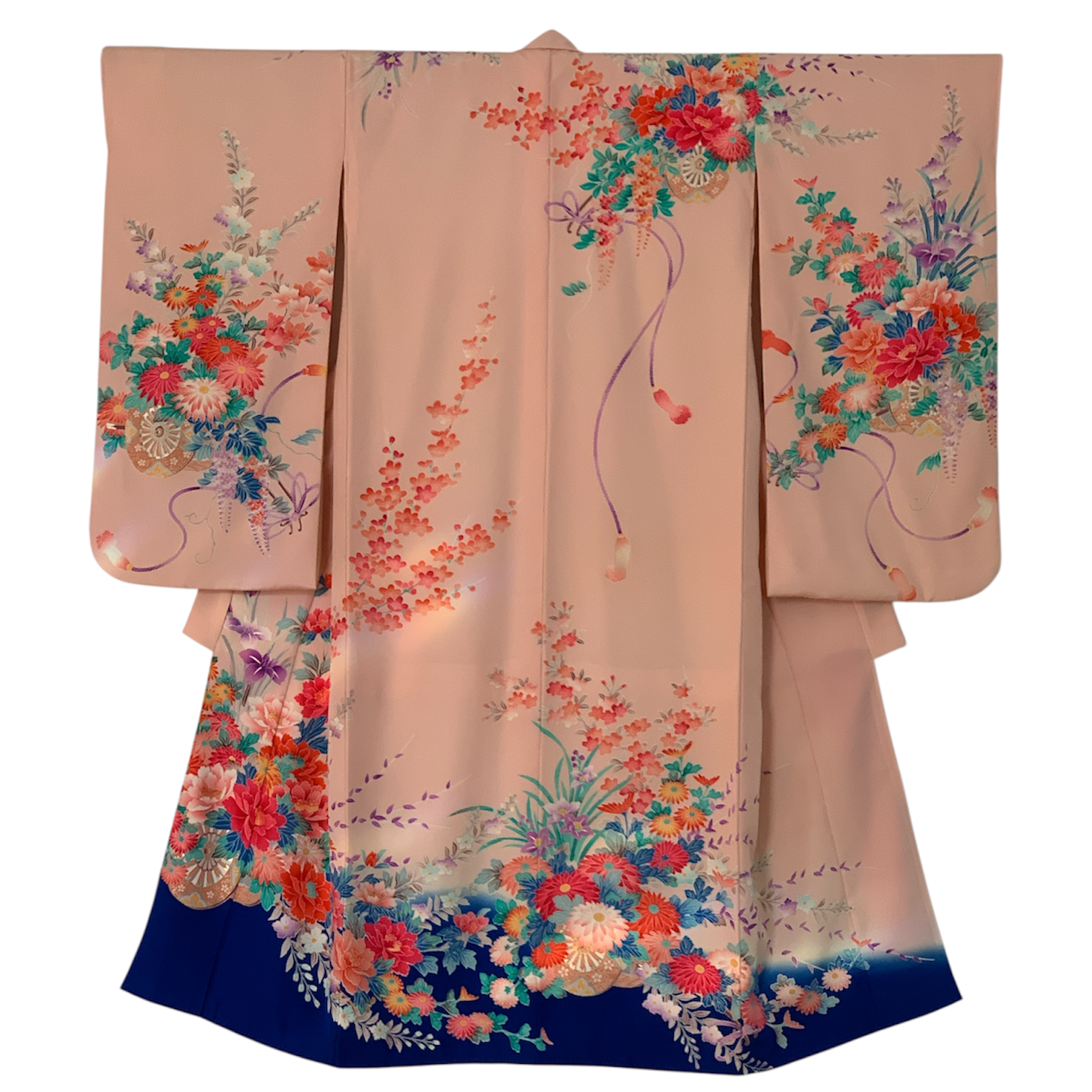 Pure Silk Children's Furisode - Pink with Four Seasons Flowers