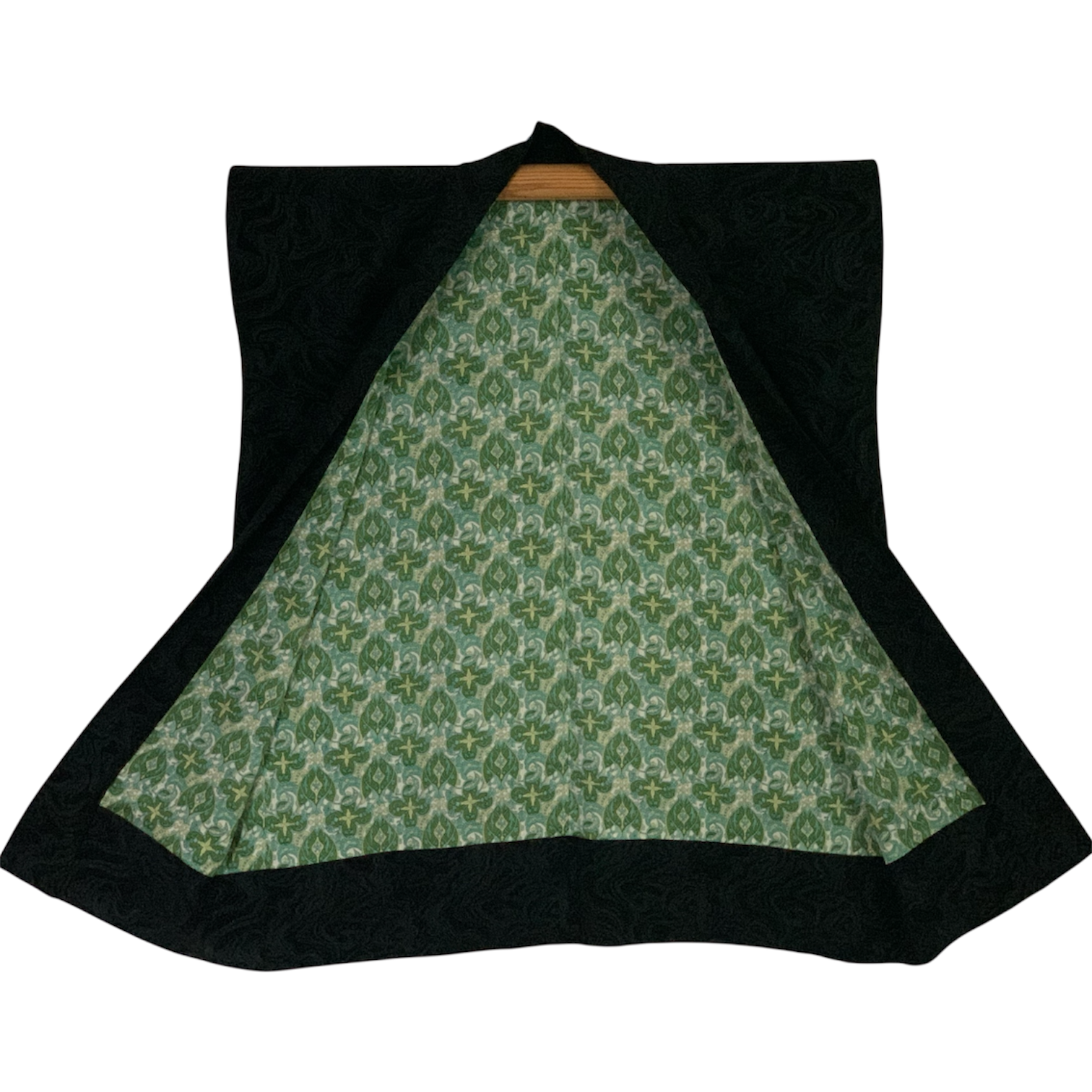 Upcycled Silk Haori Jacket - Black with All-Over Grey Embroidery