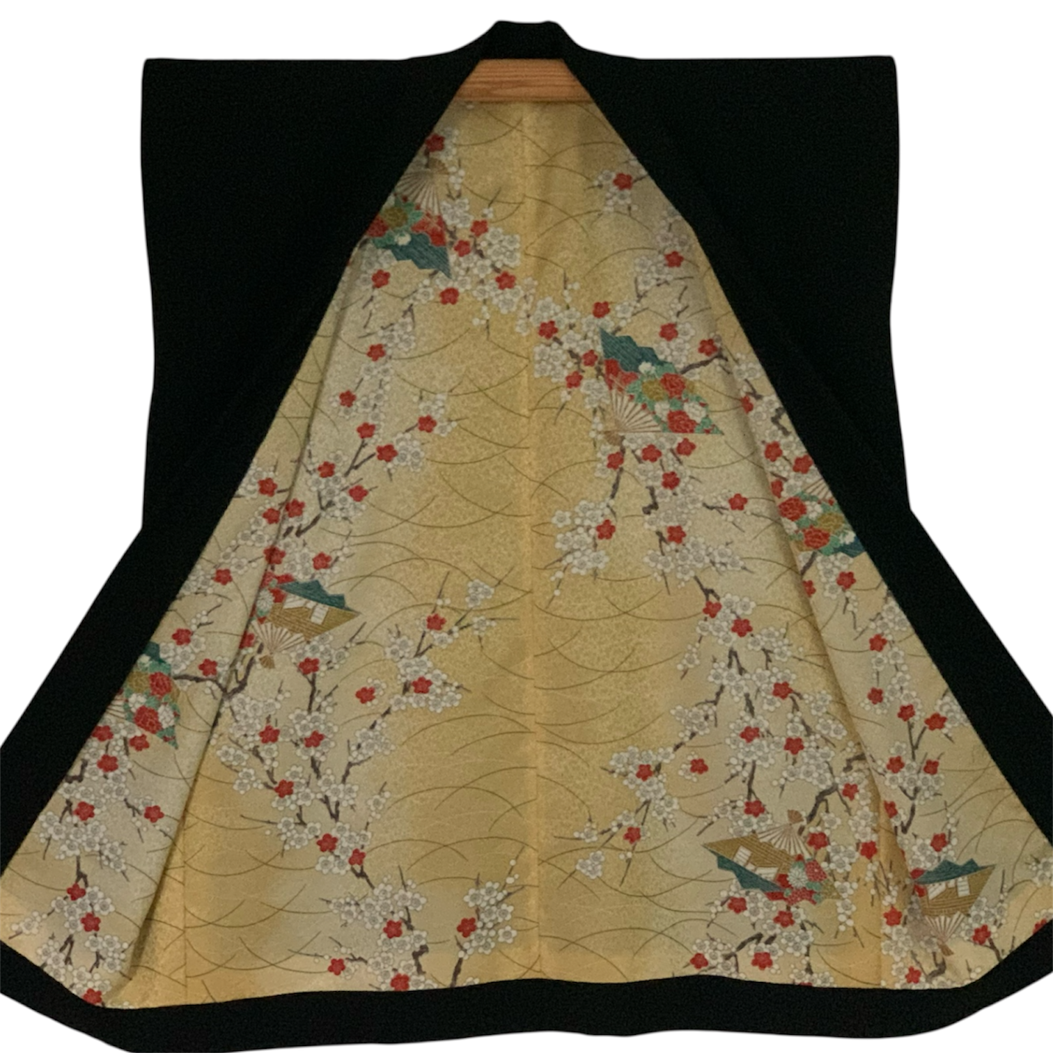 Upcycled Silk Haori Jacket - Black with Woven Pattern & Yellow Plum Lining