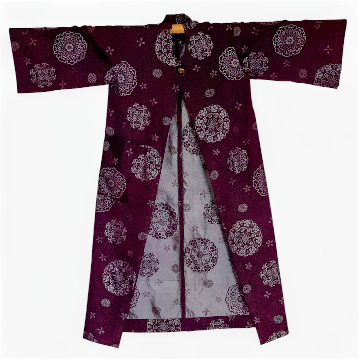 One of a Kind Silk Kaftan Dress - Purple with Silver Pattern