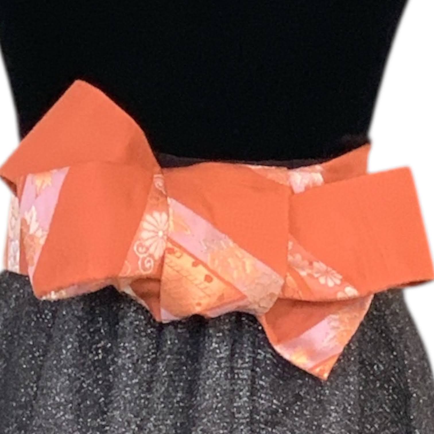 One of a Kind Silk Obi Belt Sash - Vibrant Orange with Gold and Silver Floral Embroidery