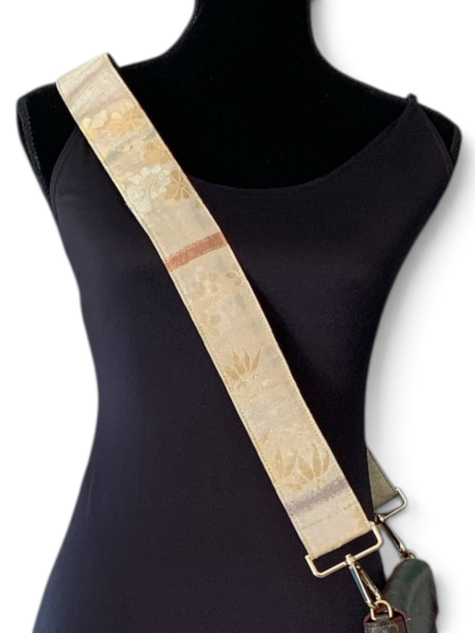 Limited Silk Kimono Shoulder Strap - Beige with Geometric Pattern