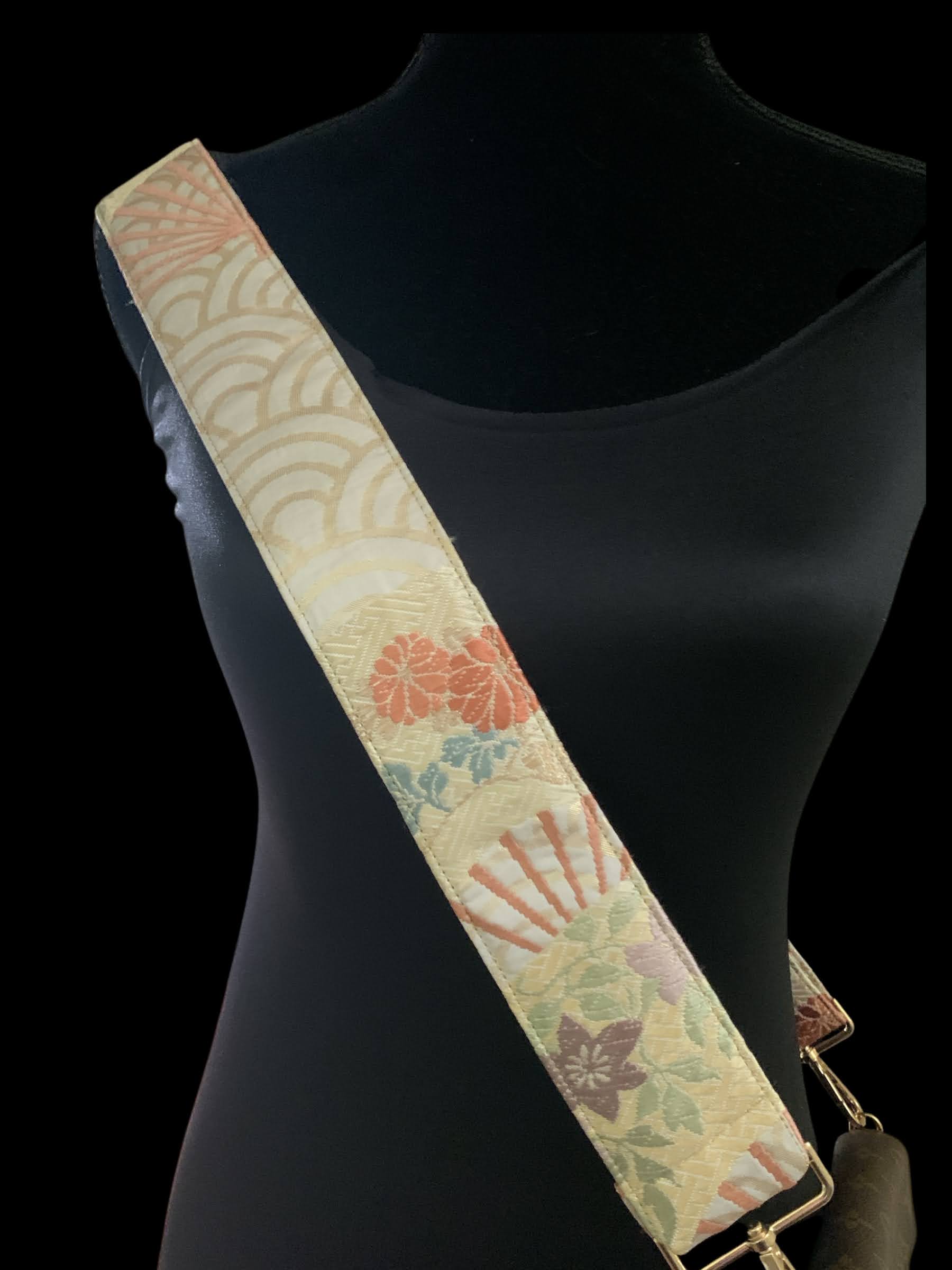 Limited Silk Kimono Shoulder Strap - Cream with Wave and Floral Pattern