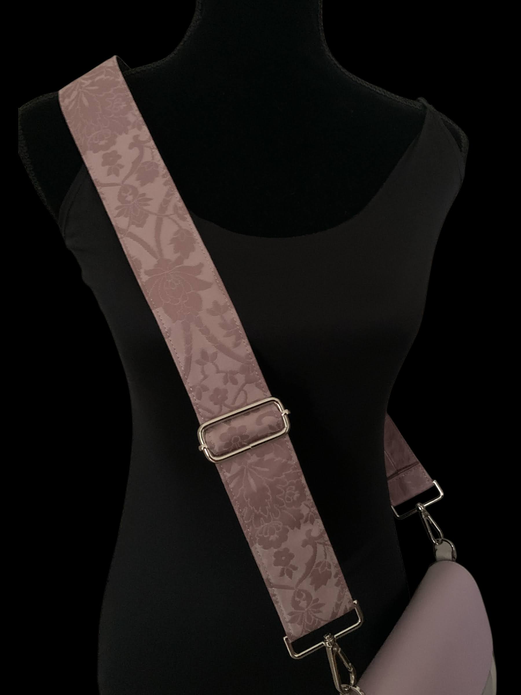 One of a Kind Silk Kimono Shoulder Strap - Dusty Pink with Floral Damask Pattern